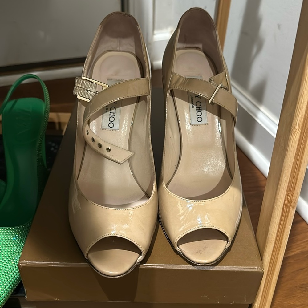 Jimmy Choo Patent Peep toe pumps 4” heels